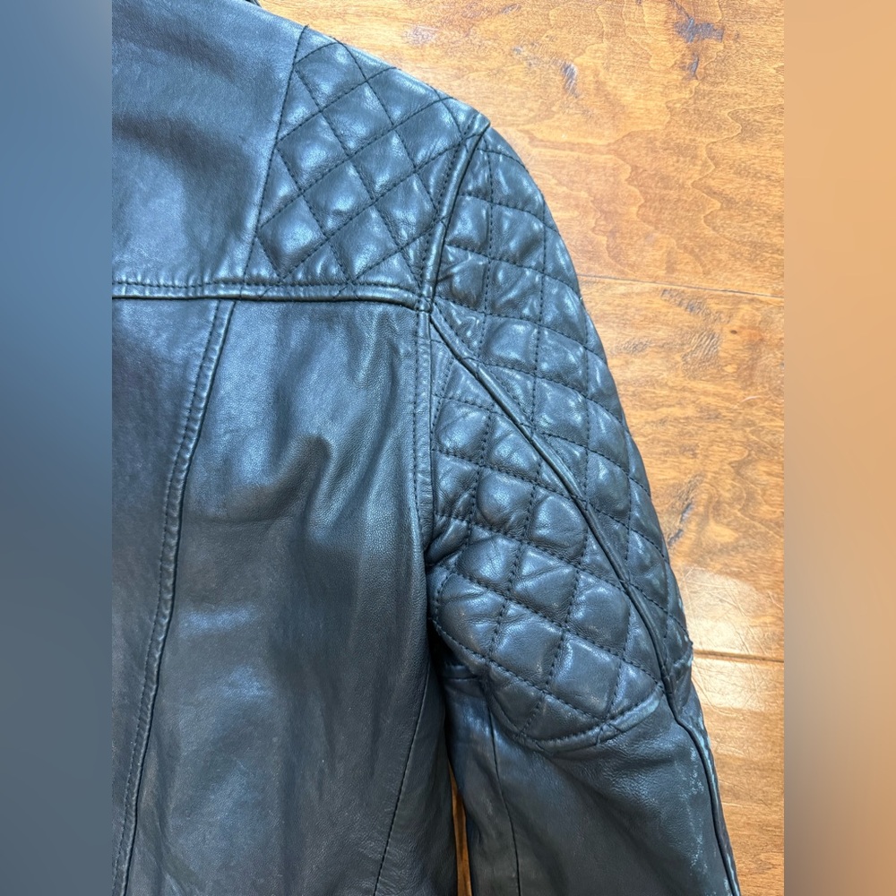 AllSaints Walker Quilted Leather Moto Jacket Black Buckle US 6 - Picture 12 of 13